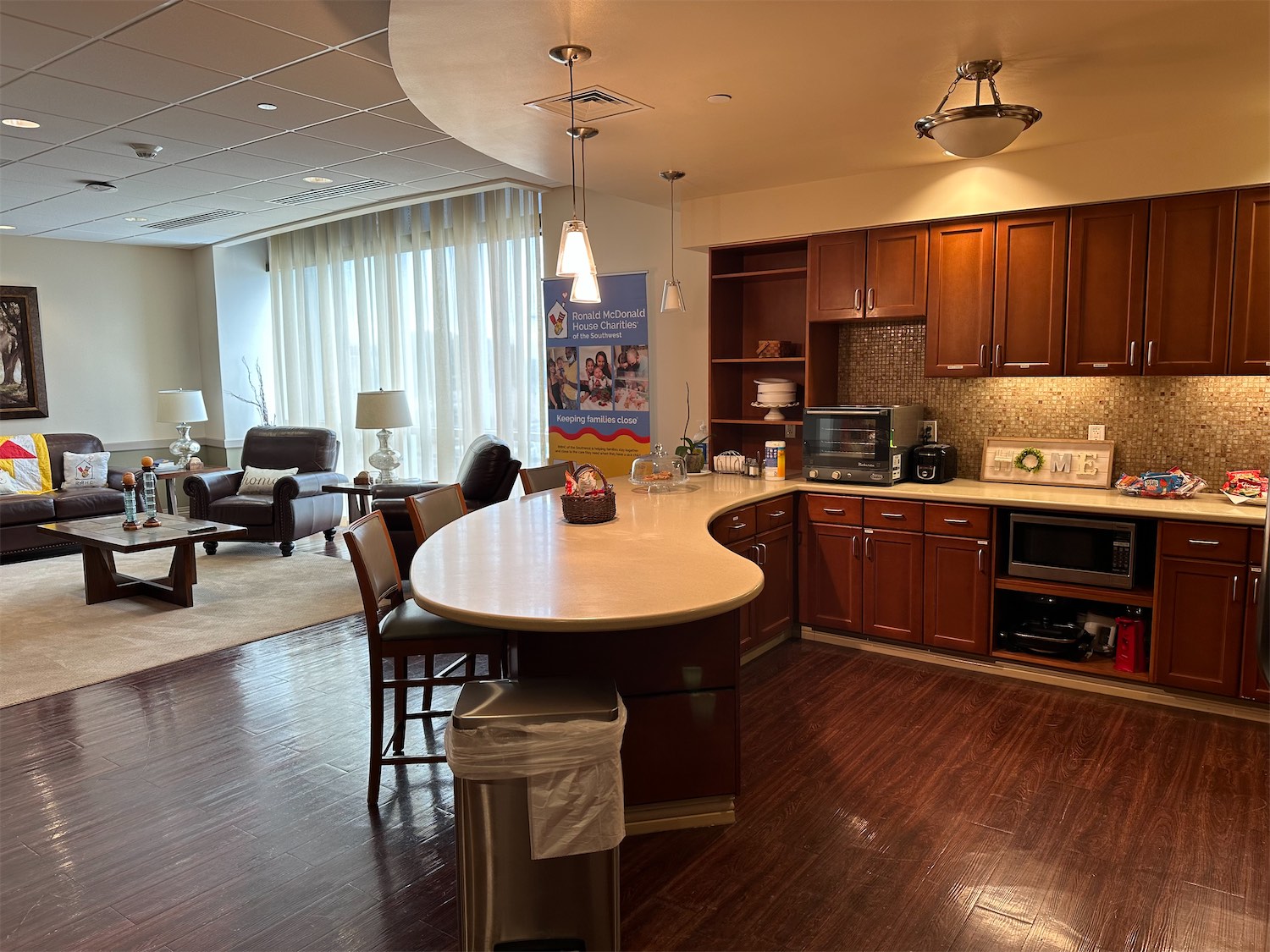 The bright, home-like kitchen and living area at the Ronald McDonald House in Lubbock